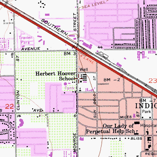 Topographic Map of Herbert Hoover Elementary School, CA