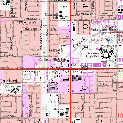 Topographic Map of Heritage High School, CA