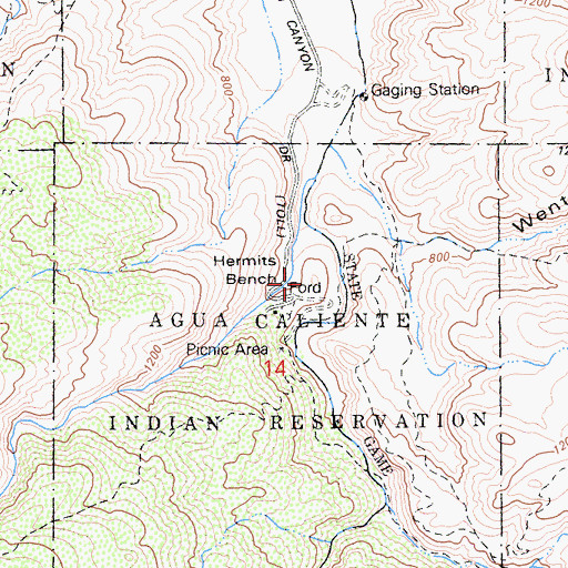 Topographic Map of Hermits Bench, CA
