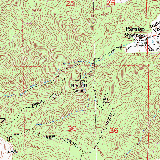 Topographic Map of Hermits Cabin, CA