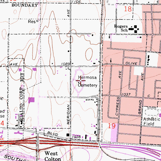 Topographic Map of Hermosa Cemetery, CA