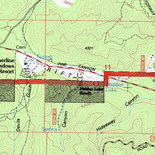 Topographic Map of Heryford Canyon, CA
