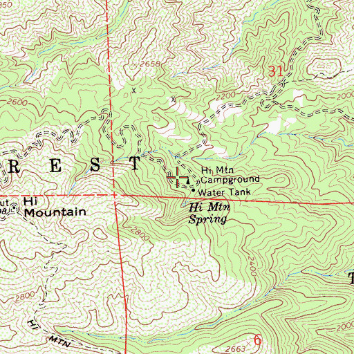 Topographic Map of Hi Mountain Campground, CA