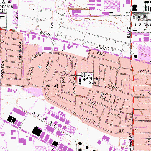 Topographic Map of Hickory Elementary School, CA