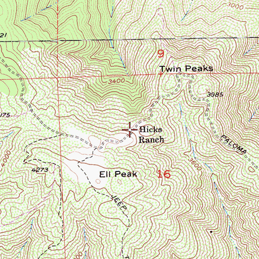 Topographic Map of Hicks Ranch, CA