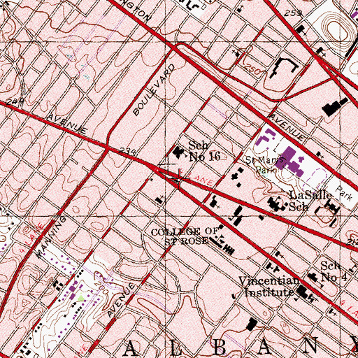 Topographic Map of Albany Division 1 Police Station, NY
