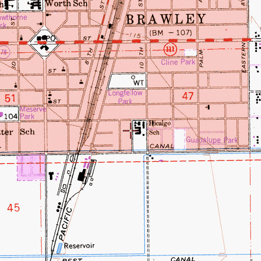 Topographic Map of Miguel Hidalgo Elementary School, CA