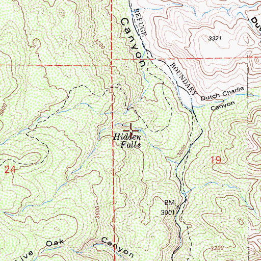 Topographic Map of Hidden Falls, CA