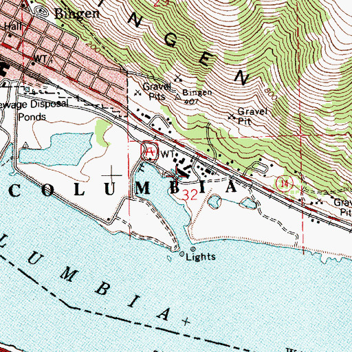 Topographic Map of Bingen Treaty Fishing Access Site, WA