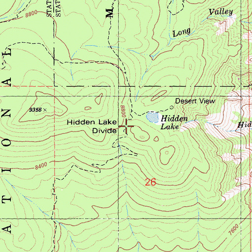 Topographic Map of Hidden Lake Divide, CA