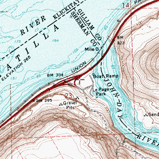 Topographic Map of Le Page Treaty Fishing Access Site, OR