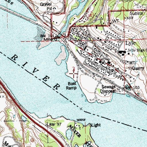 Topographic Map of Lyle Treaty Fishing Access Site, WA