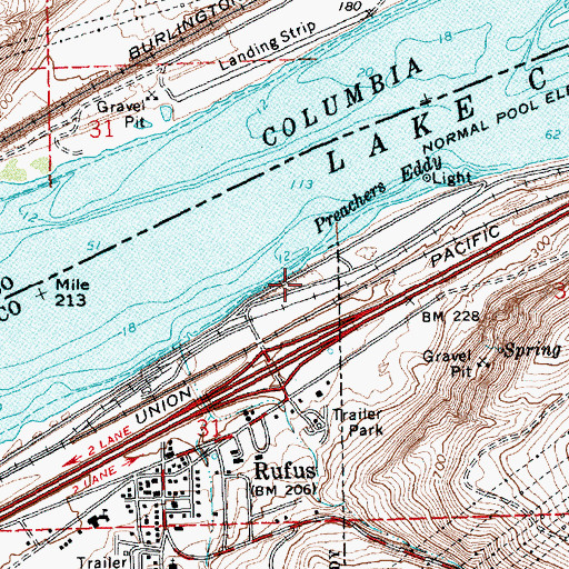 Topographic Map of Preachers Eddy Treaty Fishing Access Site, OR