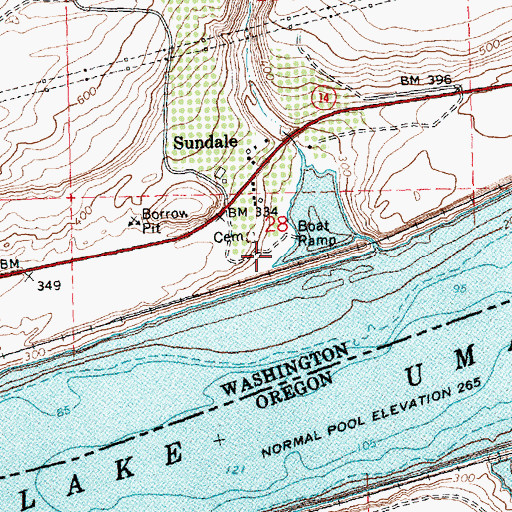 Topographic Map of Sundale Treaty Fishing Access Site, WA