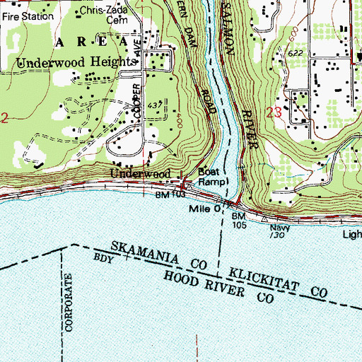 Topographic Map of Underwood Treaty Fishing Access Site, WA