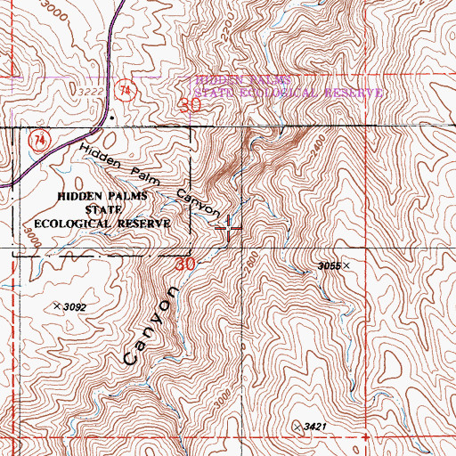Topographic Map of Hidden Palm Canyon, CA