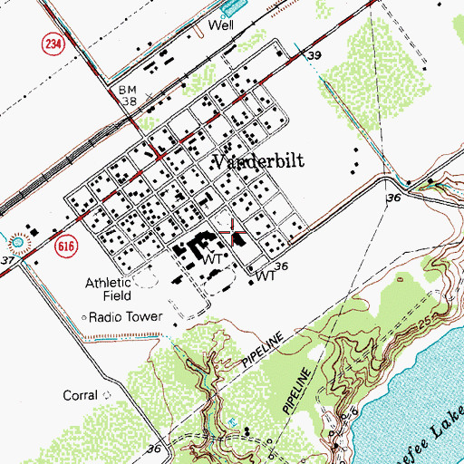 Topographic Map of Vanderbilt Elementary School, TX