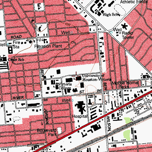 Topographic Map of University of Houston in Victoria, TX