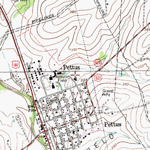 Topographic Map of Pettus Elementary School, TX