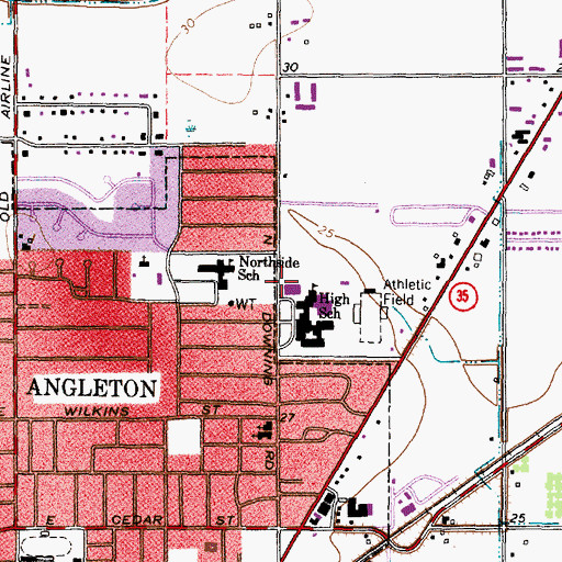 Topographic Map of Angleton Independent School District Administration Office, TX