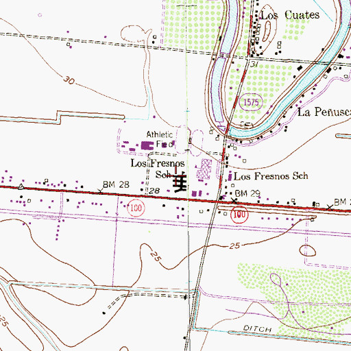 Topographic Map of Los Cuates Middle School, TX