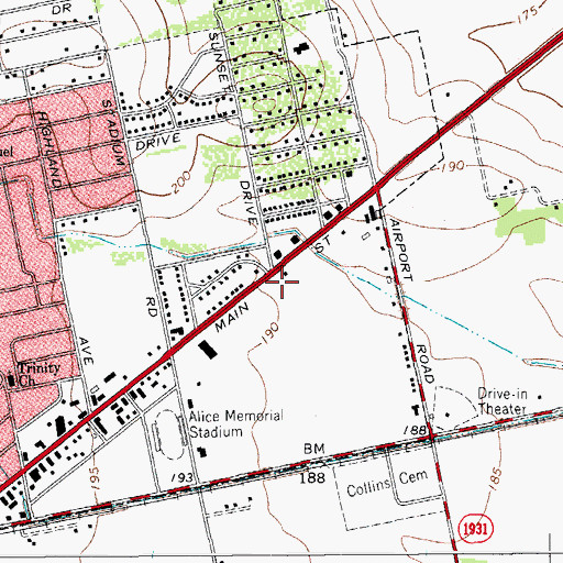 Topographic Map of Alice High School, TX