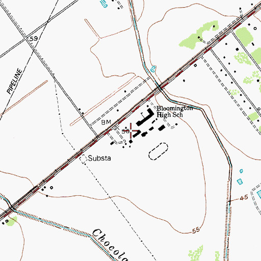 Topographic Map of Bloomington Junior High School, TX