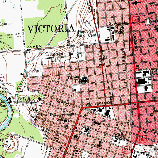 Topographic Map of Trinity Episcopal School, TX