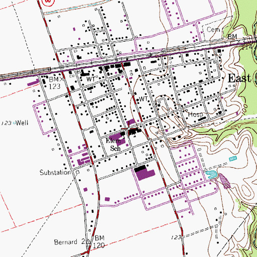 Topographic Map of East Bernard Elementary School, TX