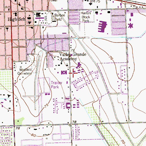 Topographic Map of Valley Grande Elementary School, TX