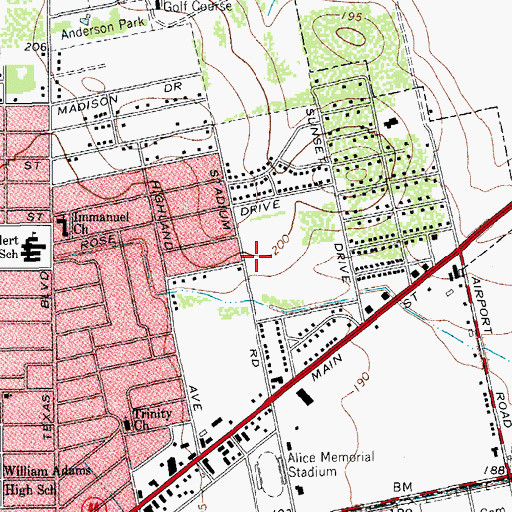 Topographic Map of Alice Christian School, TX