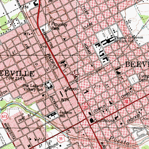 Topographic Map of First Baptist Church School, TX