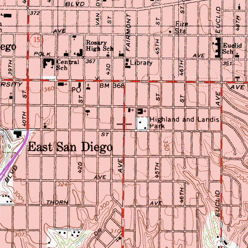 Topographic Map of Highland and Lands Park, CA