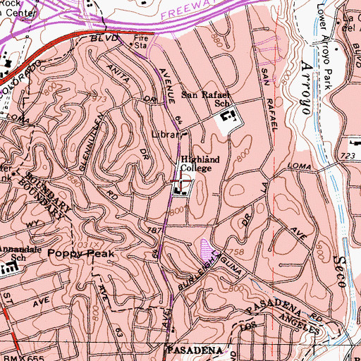 Topographic Map of Highland College (historical), CA
