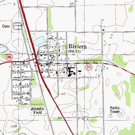 Topographic Map of Riviera Kaufer High School, TX