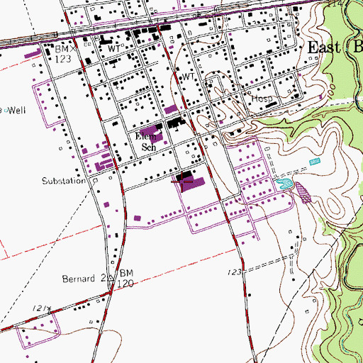 Topographic Map of East Bernard High School, TX