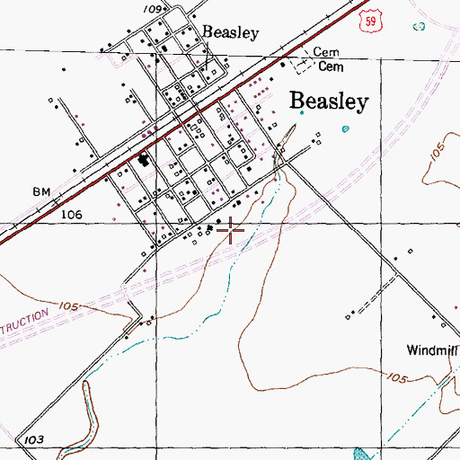 Topographic Map of Beasley Elementary School, TX