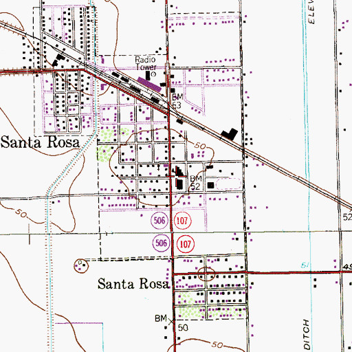 Topographic Map of Santa Rosa Middle School, TX