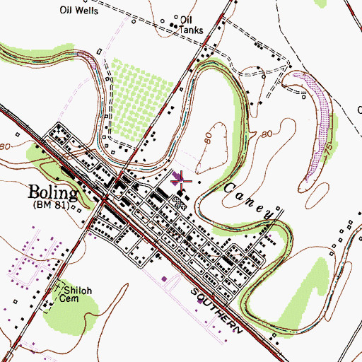 Topographic Map of Boling High School, TX
