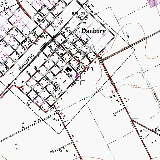 Topographic Map of Danbury High School, TX