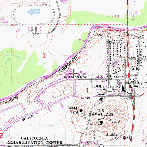Topographic Map of Highland Elementary School, CA
