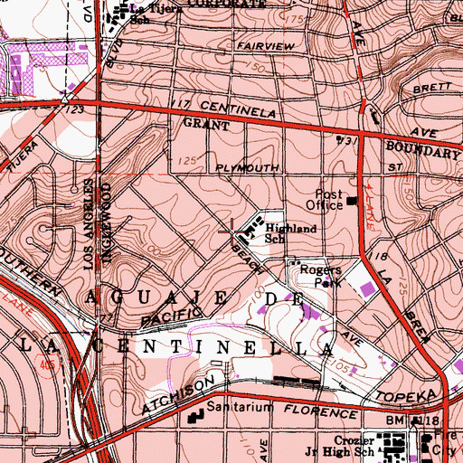 Topographic Map of Highland Elementary School, CA