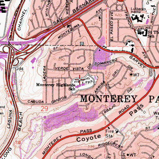 Topographic Map of Highlands Park, CA