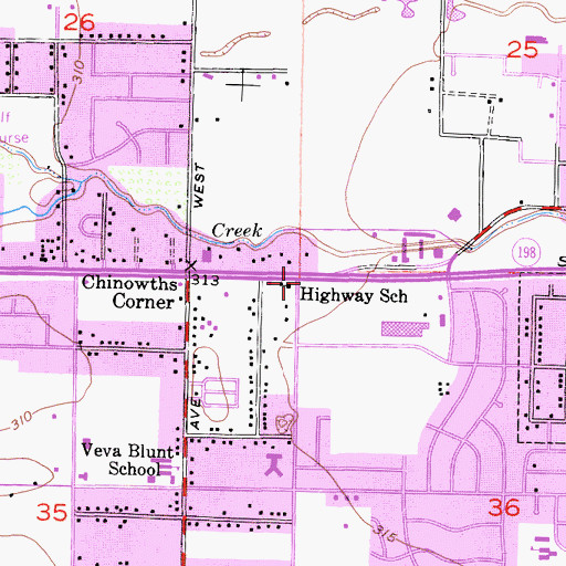 Topographic Map of Highway School, CA