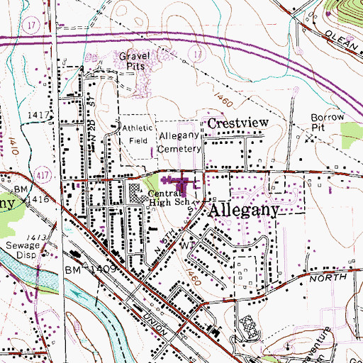 Topographic Map of Allegany Elementary School, NY