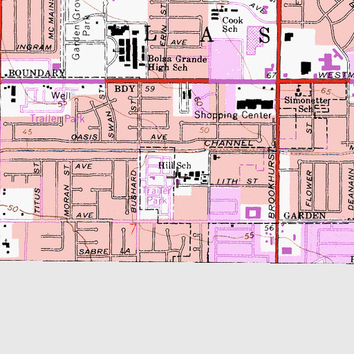 Topographic Map of Dr Merton E Hill Elementary School, CA