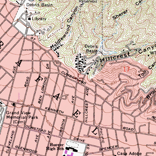 Topographic Map of Hillcrest Canyon, CA
