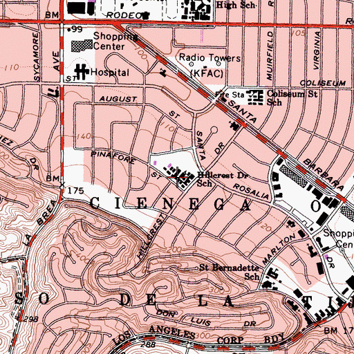Topographic Map of Hillcrest Drive Elementary School, CA