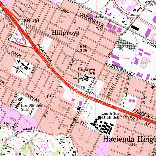 Topographic Map of Hillgrove School, CA