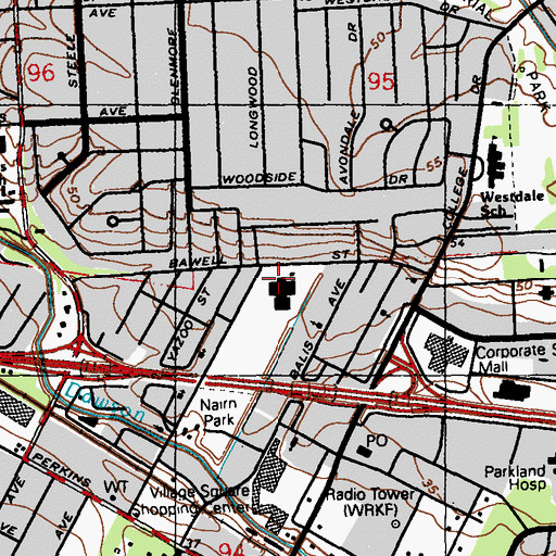 Topographic Map of Valley Park Alternative High School, LA